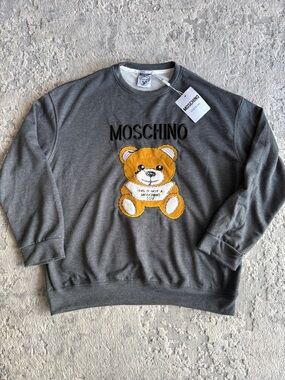 Moschino like Gray Sweatshirt with Yellow Teddy Applique